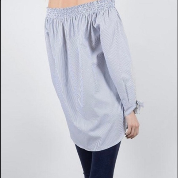 NWT Off Shoulder Blue Stripe Tunic - Picture 2 of 5